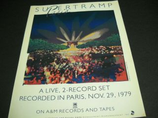 Supertramp Release Paris A Live 2 - Record Set.  1980 Promo Poster Ad