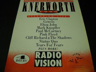 Knebworth 1990 Promo Poster Ad Mccartney Genesis Status Quo Pink Floyd Elton Etc