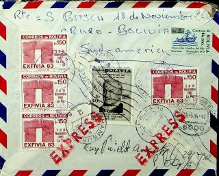 Bolivia 1984 10v On Airmail Express Cover From Oruro To Hamburg Germany
