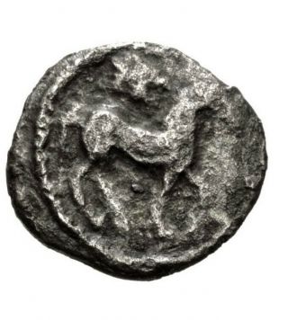 460 - 00bc Ancient Greece Larissa,  Thessaly Ar Hemiobol Horse Trots,  Lion Fount Vf