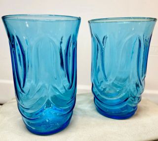 Vintage Anchor Hocking Colonial Tulip Pattern Laser Blue Juice Glasses - Set Of 2