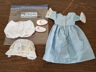 American Girl Pleasant Company Blue Party Dress W/ Lace,  Lace Bonnet,  Bloomers