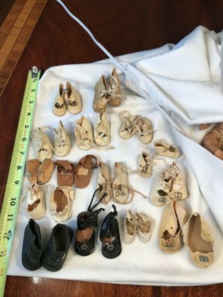15 Pr Of Antique Vintage Doll Shoes And Booties French German Bisque & Baby Doll