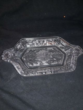 Vintage Dish Bowl Clear Glass Candy Nut Etched Floral Serving Handle