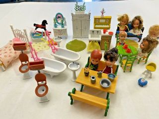 Huge Vintage 1980s Mattel The Littles Dollhouse Furniture,  Dolls,  Piano,  Table,