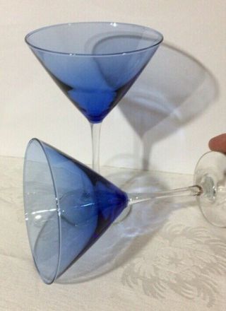 Set Of 2 - Large 10 Oz.  Blue Ombré Martini Glasses