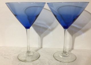 Set of 2 - Large 10 Oz.  Blue Ombré Martini Glasses 3