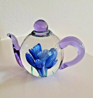 Vintage Dynasty Gallery Art Glass Tea Pot Paperweight 3 - 1/2 " H