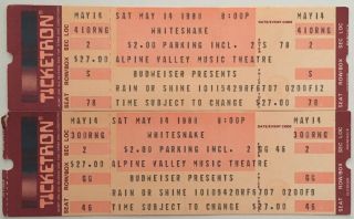 Whitesnake 2 Concert Ticket Stubs (may 14,  1988,  Alpine Valley Music Theatre)