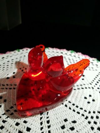 Vintage Cardinal Of Love Heart Red Hand - Blown Glass Paper Weight Figurine