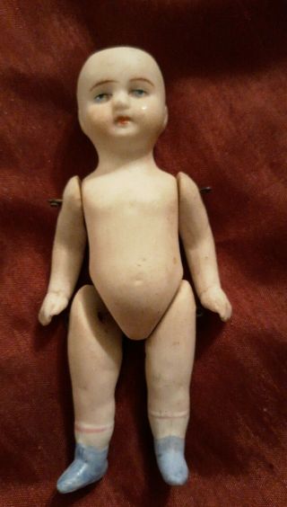 Antique German Hertwig Parian? Doll Movable Arms & Legs 3 3/4 " Marked 520/1