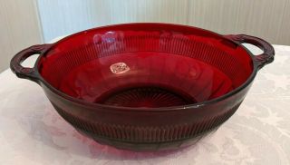 Anchor Hocking Coronation Ruby Red Handled 7 - 3/4 " Serving Bowl/casserole Dish