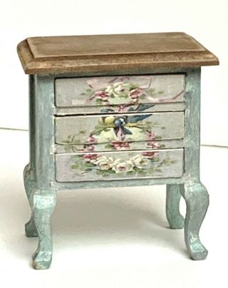 1:12 Dollhouse Miniature Furniture Nightstand Wooden Hand - Painted Artist Made