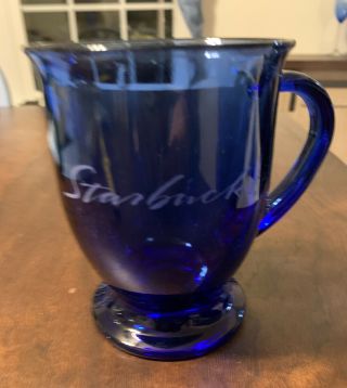 Large 5 " Vintage Starbucks Cobalt Blue Glass Anchor Hocking Usa Coffee Mug