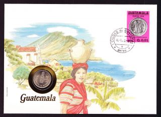 1983 Guatemala Stamp & Coin Cover South America Native With Pot On Head Nature