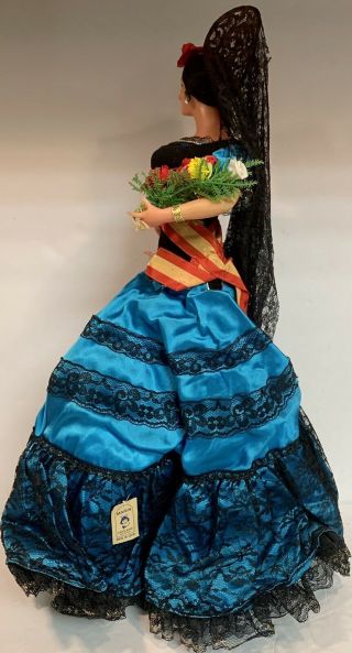 Vintage Large Marin Chiclana Spanish Flamenco Dancer Blue Dress Doll Figurine 2