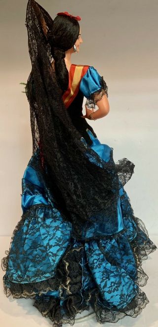 Vintage Large Marin Chiclana Spanish Flamenco Dancer Blue Dress Doll Figurine 3