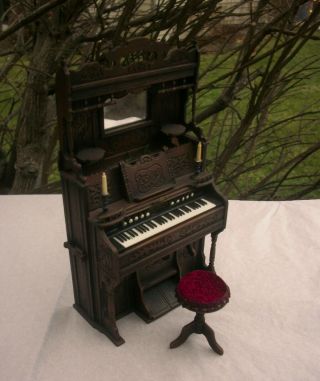 Vintage Miniature Chrysnbon Pump Organ W Stool Artist Dollhouse