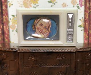 Marx Little Hostess Television Set Vintage Tin Dollhouse Furniture Renwal 1:16