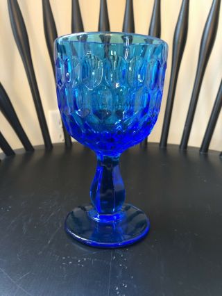 Vintage Fenton Thumbprint Colonial Blue Water Goblet Approx 6 5/8”