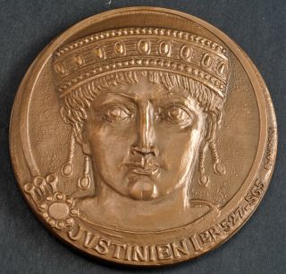 1973,  France (5th Republic).  Bronze " Justinian The Great (527 - 565 Ad) " Medal.