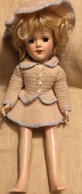 Vintage Mary Hoyer Doll In Peach Knit Outfit For Repairs Or Parts.  (tc)