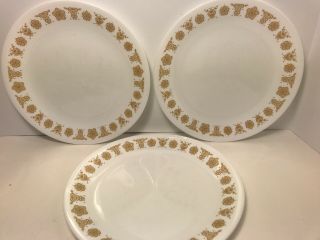 Vtg Corelle Corning Set Of 3 Lunch Plates Butterfly Gold 8 1/2 "