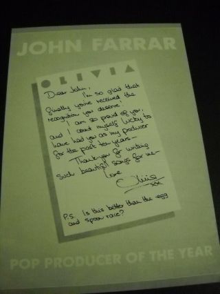 Olivia Newton - John John Farrar Is The Pop Producer Of Year 1982 Promo Poster Ad