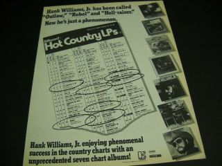 Hank Williams Jr.  Outlaw Rebel Hell - Raiser Now Phenomenon 1981 Promo Poster Ad