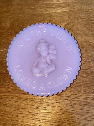 Vintage Mosser Glass Plate All The World Loves A Clown Purple 3 1/2 "