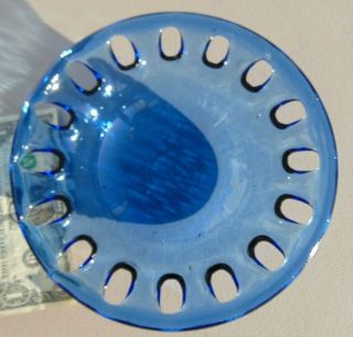 Vintage Antique Bubble Glass Cobalt Blue Bowl Reticulated Lattice Edge 8.  25 "