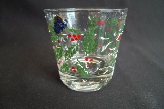 Vintage West Virginia Glass Co Snowy Holly Holiday 9 1/2 Oz Old Fashion Glass