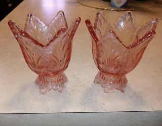 Two Fenton Two Way Tulip Dusty Rose Pink Reversible Votive Taper Candle Holder