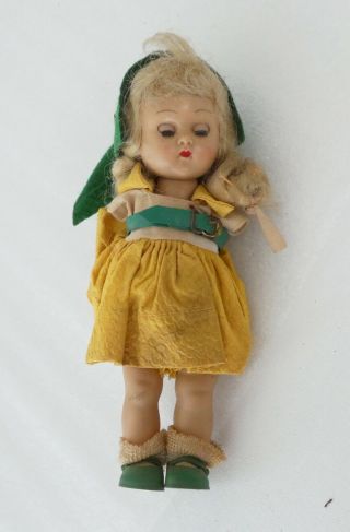 Vintage 1960s Vogue Ginny Doll Plastic In Yellow Green Dress 7 1/2 In