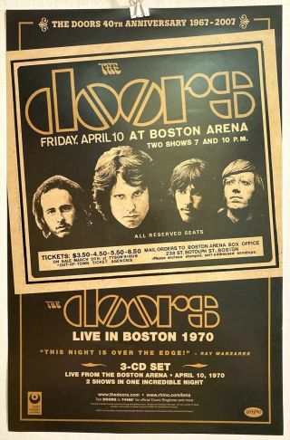 The Doors Live In Boston 1970 Rhino 2007 11x17 " Promo Poster Rare Exc Vg/nm Cond