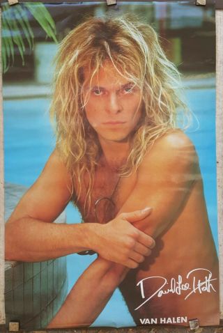David Lee Roth By Pool 1983 Van Halen Poster Approx 23 X 34 1/2