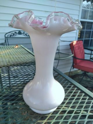Antique Vintage Fenton Peach Crest Tall Fluted Flower Vase