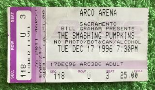 The Smashing Pumpkins Concert Ticket Stub Dec.  17th 1996 Arco Arena,  Ca.  & Gift