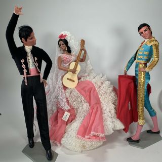 3 Vintage Marin Chiclana Spanish Flamenco Dancer Dolls Girl 2 Guys With Tags