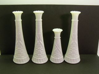 4 Vintage Star And Bars Milk Glass Bud Vases - 1 At 6 " Tall And 3 At 9 " Tall