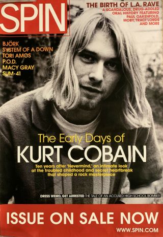Kurt Cobain Poster Vintage Promo Spin Mag Cover Oiginal Print Oct 2001 Nirvana
