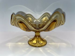 Vintage Viking Glass Six Petal Pedastal Compote Amber