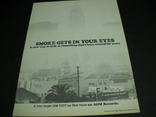 Blue Haze Smoke Gets In Your Eyes Vintage Promo Poster Ad Smoggy City Skyline
