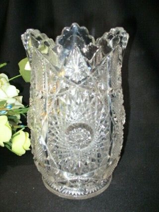 Eapg Glass Celery Vase Intense Pattern Finecut & Hobstar