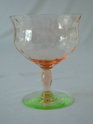1 Tiffin Watermelon Pink & Green Sherbet/champagne Uranium Glass Base Has Chip