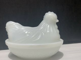 Vintage Hazel Atlas Milk Glass Chicken Hen In A Basket On A Nest Cover Fast Ship
