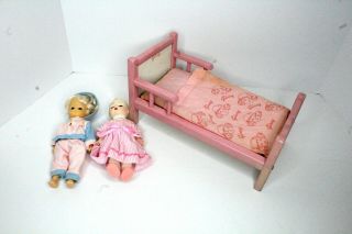 Vintage Vogue Ginny Doll Bed Complete With Bedding And 2 Ginny Dolls 1950s Era