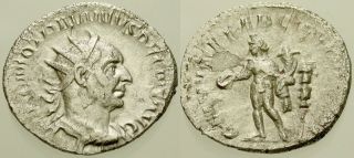 024.  Roman Silver Coin.  Trajan Decius.  Ar Antoninianus.  Rome.  Genius.  Vf