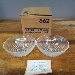 2 Vintage Princess House 862 Highlights Crystal Salad Bowls