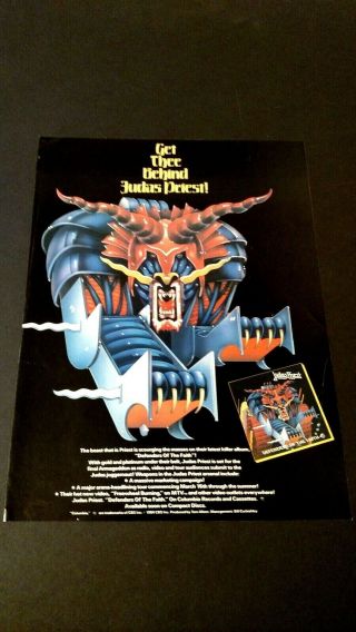 Judas Priest " Defenders Of The Faith " 1984 Rare Print Promo Poster Ad